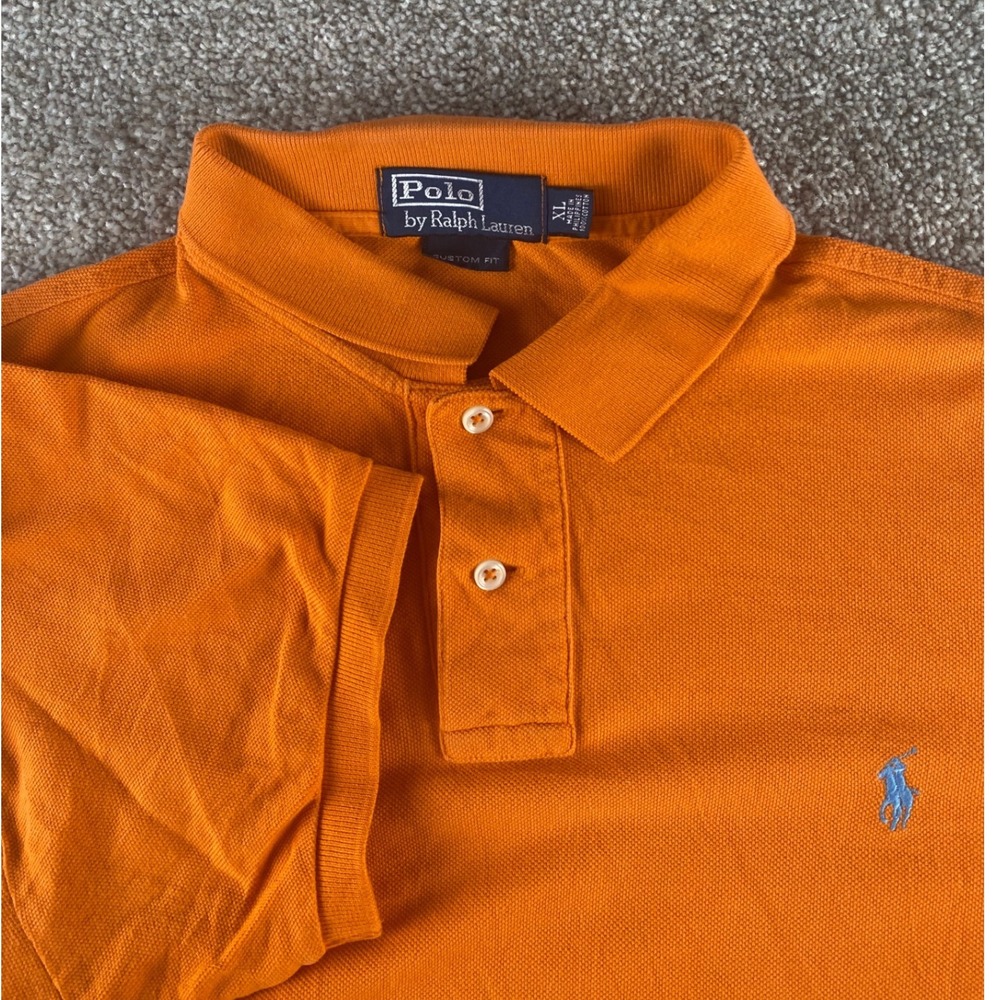 Polo Ralph Lauren Mens XL Short Sleeve Cotton Orange Polo Shirt Blue Pony Preppy